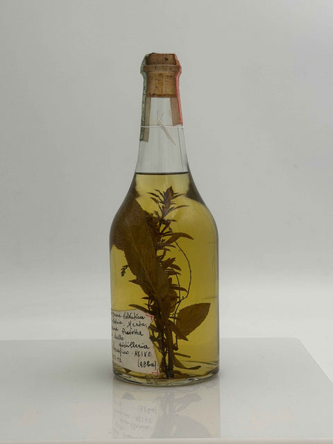 Grappa Romano Levi, grappa de una donna selvatica con salvia, menta, limoncina, peperina. 1999, 79